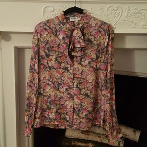 Vintage 70s Vibe Ruffled Bow-Tied Floral Blouse